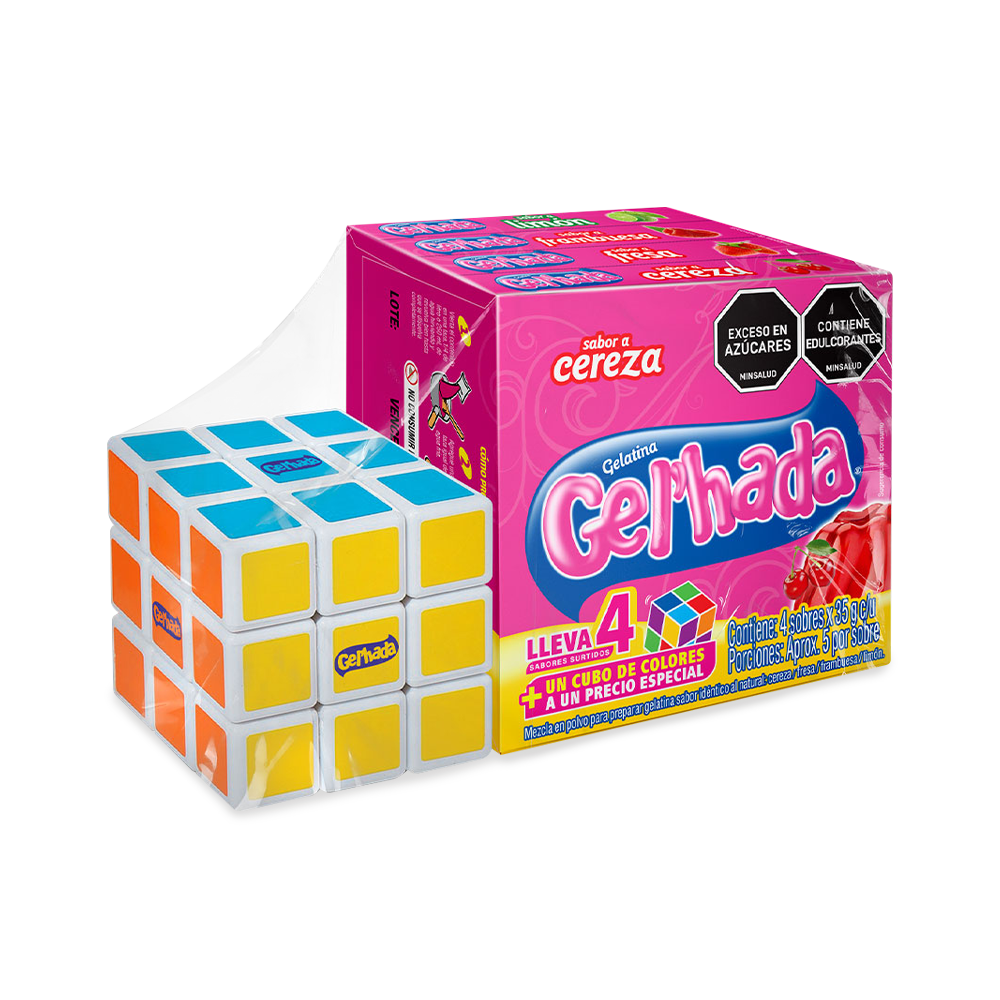 Gelatinas Gel’hada x 4 sabores surtidos x 35gr + cubo didáctico de colores a  precio especial.