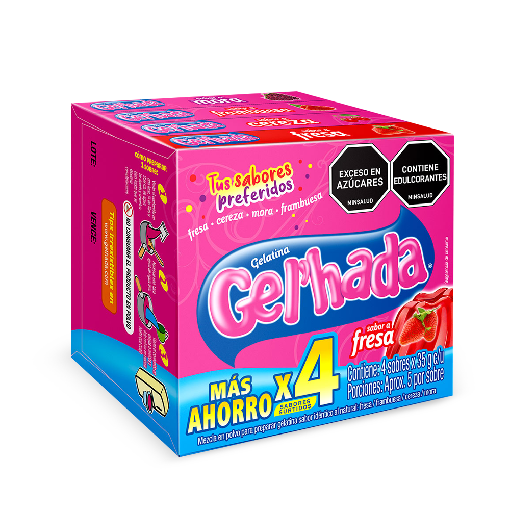 Gelatina Gel’hada x 4 sabores surtidos x 35gr C/U