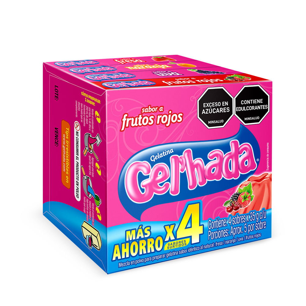 Gelatina Gel’hada x 4 sabores surtidos x 35gr C/U